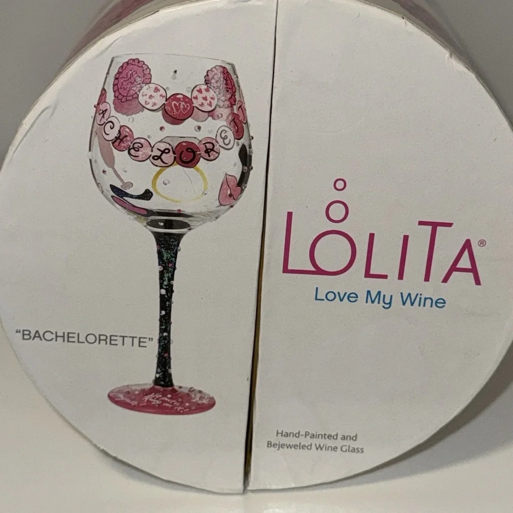 Lolita Bachelorette Hand Painted Bejeweled Bling Wine Glass w Gift Box New